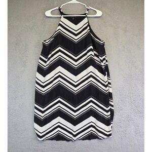 AUW Tank Dress Womens 6 Black White‎ Halter Satin Pleated Chevron Whimsigoth